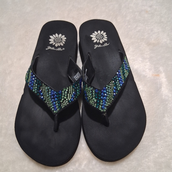 Yellow Box Shoes - Yellow Box Black and Blue Sandals with Beaded Straps